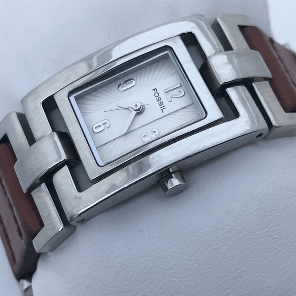 Fossil Accessories - Fossil Ladies Watch Metal Leather Band Brown Silve